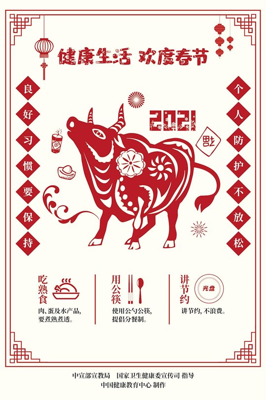 健康生活歡度春節(jié)疫情防控海報（剪紙）4