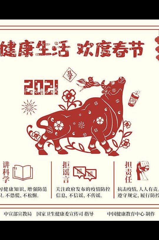 健康生活歡度春節(jié)剪紙海報5
